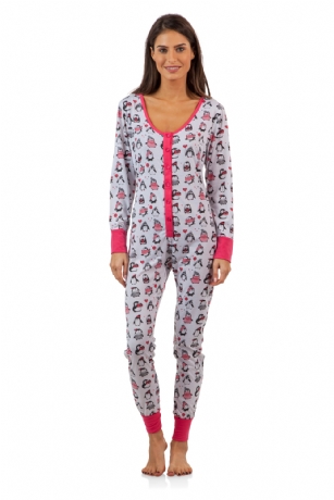 BHPJ By Bedhead Pajamas Women's Soft Knit Button Front One Piece Pajama Jumpsuit - Holiday Penguins - This BHPJ by BedHead Pajamas Luxurious Union Suit Onesie Pajama is made of breathable ultra-soft 96% Poly/4% Spandex knitted fabric. The special fabrication of the fabric creates a special Luxurious soft touch yet very durable and feels great on skin, you will not want to get them off! Features; Long sleeve with ribbed cuffs, V-neck neckline with easy button front closure.  With beautiful prints and patterns This PJ will keep you super cozy and comfortable and stylish at the same time. This Onesie Pajama offers a relaxed fit perfect for sleeping or lounging around. A great holiday Gift or any occasion.The pajamas are in-house designed by Los Angeles Renee Claire whose innate sense of style and eye for patterns help drive customers to begin collecting and gifting her creations season after season. 