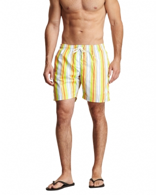 Bottoms Out Men's Swim Board Shorts -Orange/Lime - Make a bold impression in these summer colored swim shorts from Bottoms Out. An adjustable drawstring, European slim cut, side pockets and a mesh lining finish this versatile and comfortable swim shorts. 