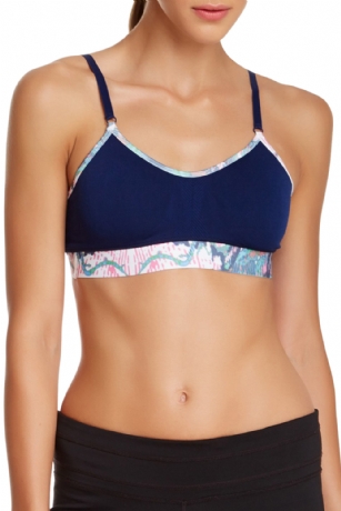 Balanced Tech Printed Performance Seamless Sports Bra - Blue Wrap - Balanced Tech Printed Performance Seamless T Shirt Sports Bra is the perfect every day bra made from lightweight 92% Polyester /8% Spandex fabric that's super soft and comfortable and provides anti-odor and Breathability that moves moisture away from the body and QUICK DRY moisture control technology ensures wicking and fast drying, it features Contrast colors trim, 4 Way stretch, Seamless construction support, adjustable straps and removable molded cups so you can choose your level of support, this stretch-fit bra provides Enhanced Back Support and flattering low-impact support. Bust (IN) Small-30/31 Medium-32/34 Large-35/37 XLarge-38/40 