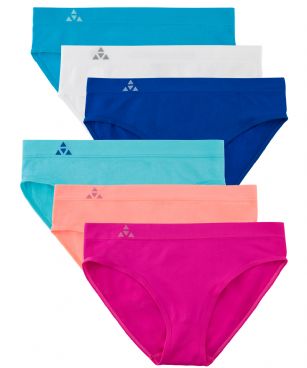 Balanced Tech Women's Seamless Bikini Panties 6-Pack - Tropical Bliss - This 6 Pack seamless Bikinis From Balanced Tech is made from lightweight 92% Nylon/8% Elastane fabric that's super soft and comfortable and provides anti-odor and Breath-ability that moves moisture away from the body and QUICK DRY moisture control technology ensures fast drying, Four-Way Stretch conforms to the body for excellent support, plus the Seamless-style underwear to ensure Comfort While minimizing visible panty lines, Athletic cut panty underwear has full front coverage and moderate full seat coverage. This economical 6-pack is a smart investment for any woman's active attire collection.About the Brand - "Balanced Tech" is an active-wear brand that infuses technology, Driven by the latest trends with style and comfort for everyday goals and challenges. Whether you are working up a serious sweat or hanging out on a Sunday, you can always look and feel great with Balanced Tech!