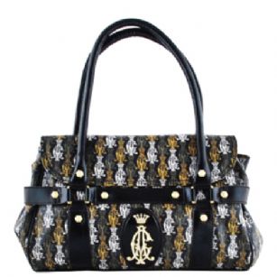 Christian Audigier Versailles Womens Double Handle Tote - Black - The Christian Audigier VRS1002 Versailles Womens Double Handle Tote isa popular bag and is part of theCA Handbag Collection. Designed by Chris Audigier who also designs Ed Hardy Bags.It features -PVCmaterial,split pocket main pocket with flap and magnetic closure, internal center pocket with zipper.Printed and "Rhinstone CA and Crown" logo.It also featuresinterior zip pocket, and open slot and cellphone slot. 