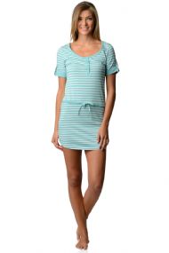 Casual Nights Women's Short Sleeve Striped Henley Nightie Shirt - Aqua