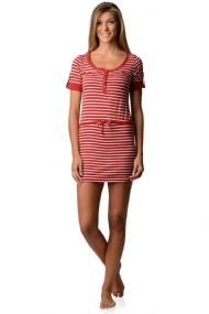 Casual Nights Women's Short Sleeve Striped Henley Nightie Shirt - Burgundy