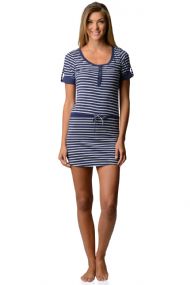 Casual Nights Women's Short Sleeve Striped Henley Nightie Shirt - Navy