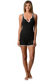 Casual Nights Women's Knitted Sleeveless Tank and Pajama Shorts Set - Black