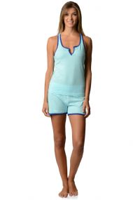 Casual Nights Women's Knitted Sleeveless Tank and Pajama Shorts Set - Turquoise