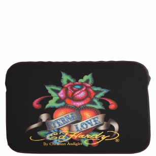 Ed Hardy Eternal Love Bill Laptop Sleeve  - Black - The Ed Hardy Eternal Love Bill Laptop Sleeve Bag is a convenient fashionable computer bag made out of form-fitting neoprene matarial. Ed Hardy Bill Laptop Sleeves feature tattoo-inspired designs with colorful, eye-catching artwork, neoprene construction, heavy-duty zippers with gun metal pulls, and rhinestone accents.Also comes in a choice of sizes to give the exact fit to your laptop. Compactdesign allows you to safely and easily transport your laptop in any breifcase, messenger or backpack.Great for everyday work use or for traveling. A must have accessory for men!