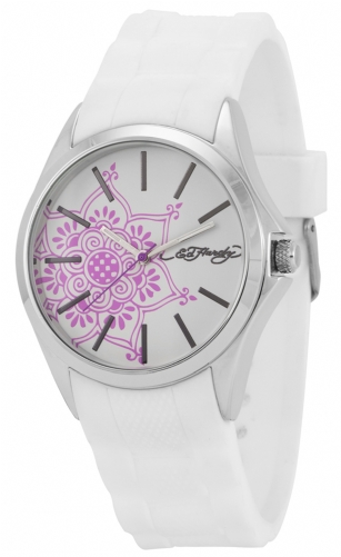 Ed Hardy 1118 Cortana Women's Watch-White - Designed by Ed Hardy theCortana Watch features a round Silver dial with silver-tone hands.This timepiece offers reliable analog-quartz movement and is protected by a durable mineral crystal. Additional features water resistant to 30 meters, and measures seconds.