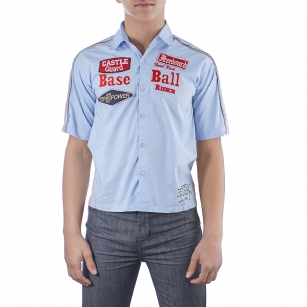 Ed Hardy Toddler Boys Buttoned Shirt - Light Blue - The Ed Hardy Toddler Boys Buttoned Patched Shirt is a quality shirt that your kids will look ravishing .This shirt features appliques on front with Ed Hardy Tattoo graphics on back , Buttoned Down and shorts sleeves.