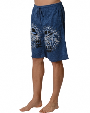 Ed Hardy Men's Top Hat Tiger Lounge Shorts - Heavy Sky - The Ed HardyMen's Cotton Lounge Shorts pants isperfect for knocking and lounging around the house, or as comfy sleep pjs short pants.the lounge jams features, Ribbed waistband and has a concealed drawstring drawcord with exposed  front tie, Two on-seam side hand pockets and original Ed Hardy tattoo print designs.
