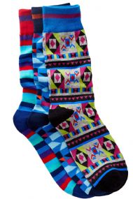 Casual Nights Men's 3 Pack Dress Crew Socks - Blue Assorted