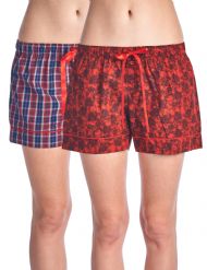 Casual Nights Women's 2 Pack Cotton Woven Lounge Boxer Shorts - Rose/ Plaid 35