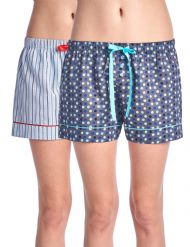 Casual Nights Women's 2 Pack Cotton Woven Lounge Boxer Shorts - Large Dots/ Stripe 33