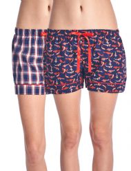 Casual Nights Women's 2 Pack Cotton Woven Lounge Boxer Shorts - Kio Fish/ Plaid 26