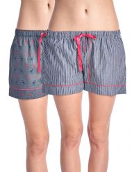 Casual Nights Women's 2 Pack Cotton Woven Lounge Boxer Shorts - Flamingo/ Stripe 21