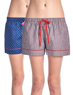 Casual Nights Women's 2 Pack Cotton Woven Lounge Boxer Shorts - Stars/ Plaid 21 -  Sleep and Lounge with these Women's 2 Pack Woven Knicker Shorts from Casual Nights made from a lightweight soft 100% cotton fabric that feels exceptionally comfortable and smooth against the skin. These pajama boxer shorts features: elastic waist, contrast drawstring and buttons, Measures approx. 4.5" inseam and 10" rise. This economical 2-pack is a smart investment for any woman's Intimates & sleepwear collection. Choose the one you love most and Mix N Match with your favorite top! 