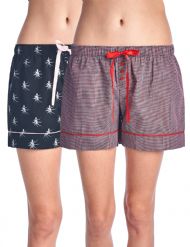 Casual Nights Women's 2 Pack Cotton Woven Lounge Boxer Shorts - Octopus/ Plaid 31