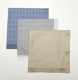 Fendi Bandana FF Logo on Diamond Cotton Scarf - Add a soft touch to your favorite outfits with this beautiful Fendi soft cotton scarf. The Fendi FF Logo on Diamond Cotton Scarf adds a charming look with a designer touch. Tie it around your neckas a neckerchief or as a handkerchief to add a finishing touch to a well dressed outfit. This scarf adds a perfect finishing touch for a young adults.