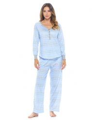 Casual Nights Women's Jersey Knit Long-Sleeve Pajama Set - Blue