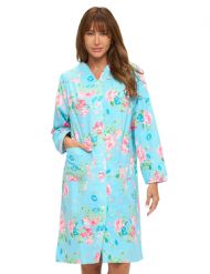 Casual Nights Women's Floral Snap Front Flannel Duster Long Sleeve Lounger Dress - Blue/Pink Floral