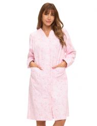 Casual Nights Women's Floral Snap Front Flannel Duster Long Sleeve Lounger Dress - Pink Floral