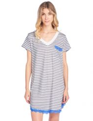Casual Nights Women's Rayon Short Sleeve Stripe Dorm Sleepwear Nightshirt - White Grey