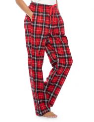 Casual Nights Women's Flannel Pajama Sleep Pants, Super Soft Plaid Pjs Bottoms - Red Black Plaid