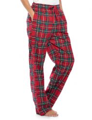 Casual Nights Women's Flannel Pajama Sleep Pants, Super Soft Plaid Pjs Bottoms - Red Stewart Plaid