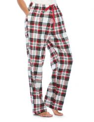 Casual Nights Women's Flannel Pajama Sleep Pants, Super Soft Plaid Pjs Bottoms - White Stewart Plaid