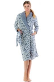 Casual Nights Women's Jacquard Print Fleece Plush Robe - Blue Berry