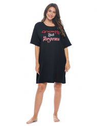 Casual Nights Short Sleeve Nightgowns for Women - Soft Cotton Blend Sleep Shirts - Oversized One Size Long Night Shirts -  Black - Grumpy But Gorgeous
