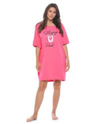 Casual Nights Short Sleeve Nightgowns for Women - Soft Cotton Blend Sleep Shirts - Oversized One Size Long Night Shirts -  Fuschia Mug