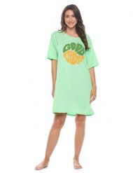 Casual Nights Short Sleeve Nightgowns for Women - Soft Cotton Blend Sleep Shirts - Oversized One Size Long Night Shirts -  Green Good Vibes