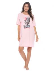 Casual Nights Short Sleeve Nightgowns for Women - Soft Cotton Blend Sleep Shirts - Oversized One Size Long Night Shirts -  Light Pink - Eat Sleep Play
