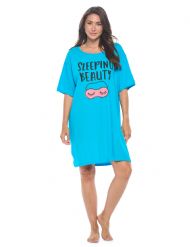 Casual Nights Short Sleeve Nightgowns for Women - Soft Cotton Blend Sleep Shirts - Oversized One Size Long Night Shirts -  Turquoise Sleeping Mask
