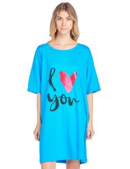 Casual Nights Women's Short Sleeve Printed Dorm Sleep Tee -  Aqua