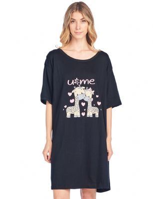 Casual Nights Women's Short Sleeve Printed Dorm Sleep Tee - Black - Hit the sack in total comfort, this shirt is designed with comfort in mind. Flirty knee-length, Fun Screen Print and Comfortable Loose fit makes it a flattering piece that every woman should own in her top drawer.