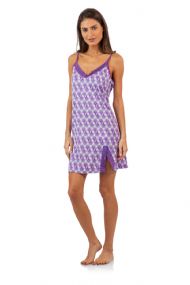 Casual Nights Women's Sleepwear Lace Trim Slip Camisole Nightie - Purple Paisley