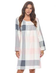 Casual Nights Women's Flannel Floral Long Sleeve Nightgown - Grey Plaid