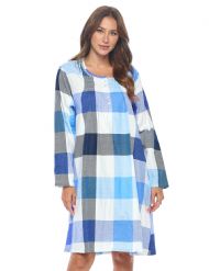 Casual Nights Women's Flannel Floral Long Sleeve Nightgown - Navy Plaid