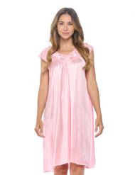 Casual Nights Women's Cap Sleeve Rose Satin Tricot Nightgown - Light Pink