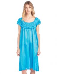 Casual Nights Women's Cap Sleeve Flower Silky Tricot Nightgown - Aqua