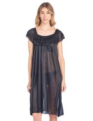 Casual Nights Women's Cap Sleeve Flower Silky Tricot Nightgown - Black