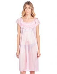 Casual Nights Women's Cap Sleeve Flower Silky Tricot Nightgown - Light Pink