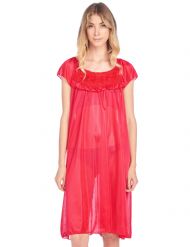 Casual Nights Women's Cap Sleeve Flower Silky Tricot Nightgown - Red