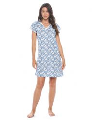 Casual Nights Women's Cotton Floral Short Sleeve Nightgown - Blue