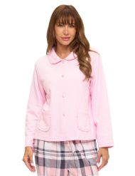 Casual Nights Women's Button Front Quilted Cotton Blend Sleep Bed Jacket Top with Pockets - Pink