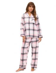 Casual Nights Women's Flannel Long Sleeve Button Down Pajama Set - Grey Pink White Plaid
