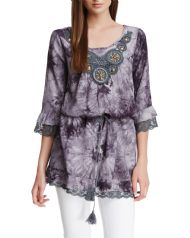 Style NY Women's Tie Dye V-Neck Fashion Tunic - Grey