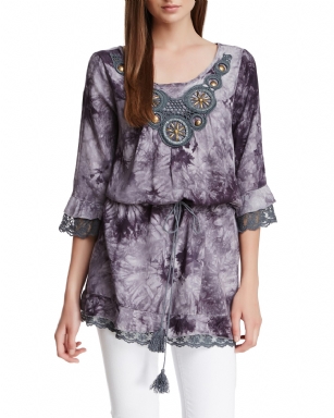 Style NY Women's Tie Dye V-Neck Fashion Tunic - Grey - Style NY gives your closet a refreshing update of the essentials and unexpected silhouettes alike, This Tie Dye V-Neck Fashion Tunic is amust have,ItFeatures; all over Tie dye, V-Neck, Crochet and Bead accents, Lace hem and cuff, and drawstring at the hips that make it easy to blouse and wear as a cover up or just over skinny jeans.